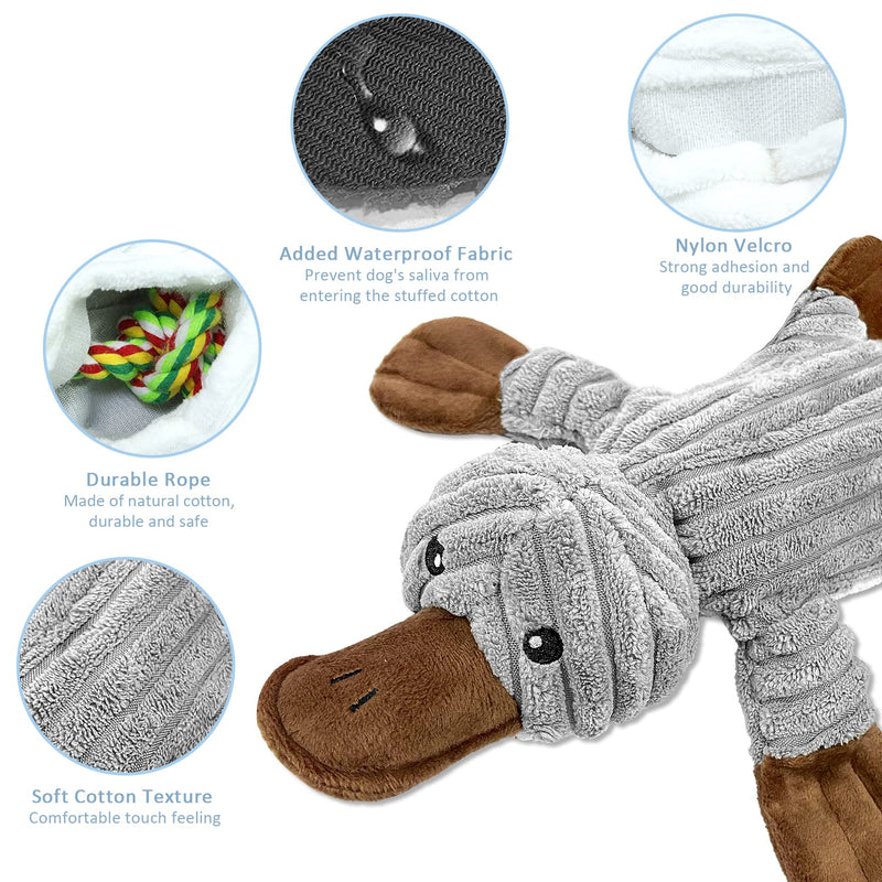 Dog toy dog toy, tug of war plush squeaky with crinkle paper and dog rope, robust dog chew toy for puppies, small, medium, large dogs platypus - PawsPlanet Australia