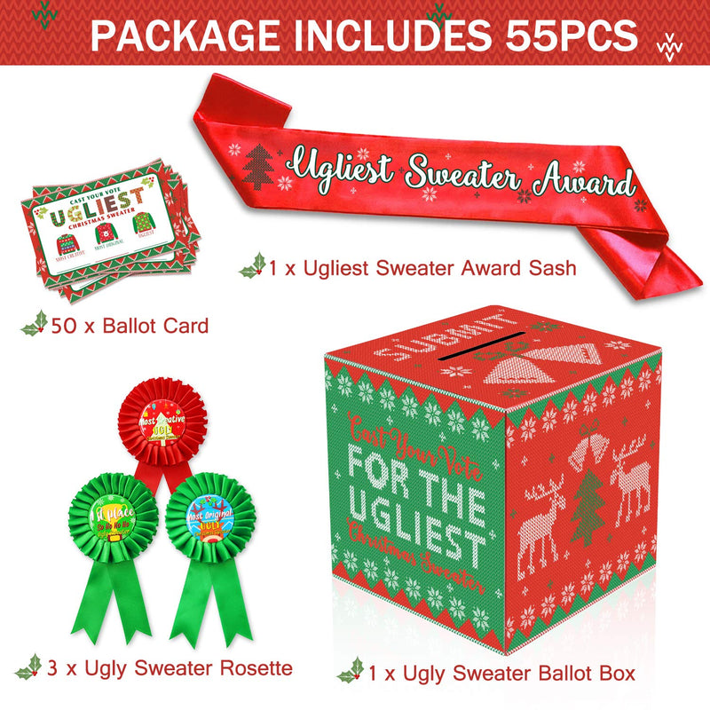 Yaaaaasss! 1 Ugly Sweater Contest Ballot Box,50 Voting Cards,3 Award Ribbons, and 1 Ugliest Sweater Award Sash for Ugly Sweater Christmas Holiday Party Supplies - PawsPlanet Australia