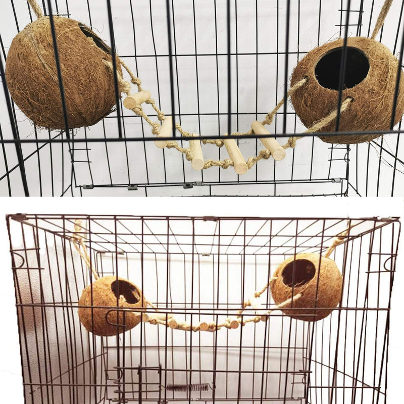 kathson Bird Hides Coconut Nest with Ladder Perches Hanging Parrot House Cage Natural Coconut Fiber Parakeet Chewing Toys Intelligence Training Rings for Small Budgies Cockatiels 5PCS - PawsPlanet Australia