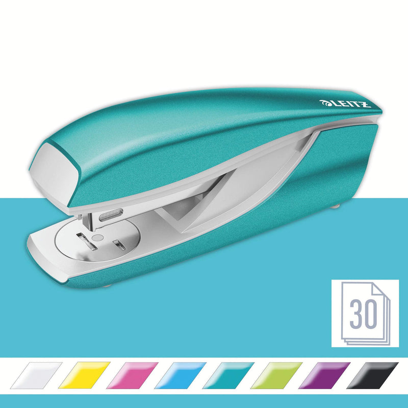 Leitz stapler, 30 sheet stapler with 200 staples, metal stapler with plastic elements, WOW series, ice blue, 55021051 cardboard packaging - PawsPlanet Australia