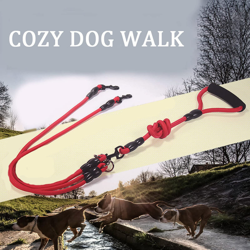 Dog training leash, dog training leash, adjustable, double dog leash, polyester, double leash, adjustable for small, medium-sized, walking, training and large dogs (red) - PawsPlanet Australia