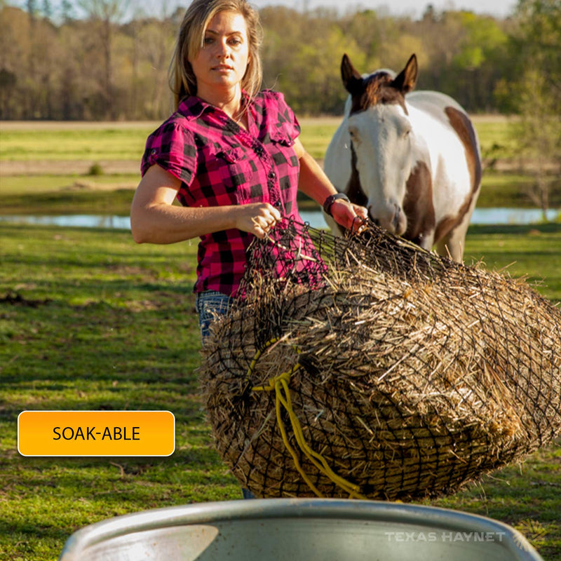 [Australia] - Texas Haynet Square Net Hay Holder for Horses - Durable Nylon Square Bale Hay Net Slow Feed - American-Made Hay Rope Net That Fits Bales 36x18x18” 1.5” Holes 