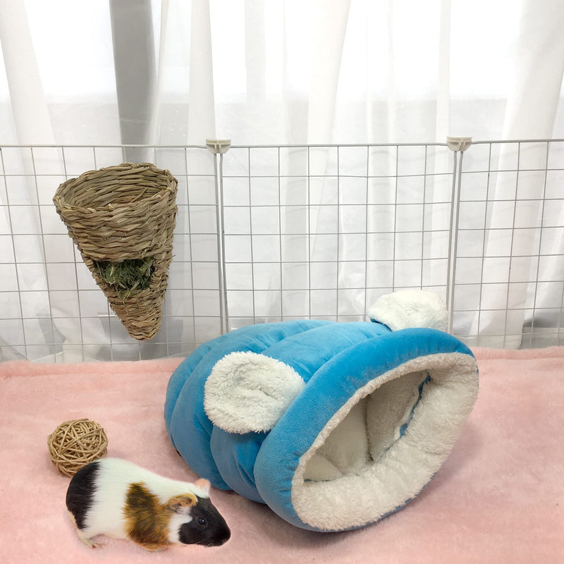 Tierecare Guinea Pig Hideout Fleece Rabbit Bed House Cute Cage Accessories Cozy Hide-Out for Bunny Hamster Hedgehog Ferret Chinchilla Small Animals Blue - PawsPlanet Australia