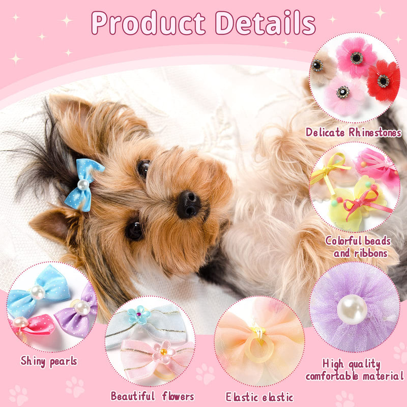 40 Pieces Dog Bows Cute Puppy Dog Bowknot Hair Bows Handmade Hair Accessories Bow with Rubber Bands Lace Organza Puppy Bows Rhinestone Pearls Dog Hair Ties Multicolor Dog Hair Grooming Accessories - PawsPlanet Australia