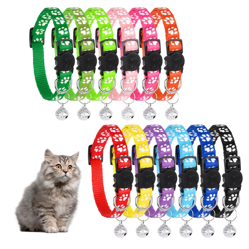 Reflective Cat Collar with Bell, 12 Pack Adjustable Kitten Collar with Breakaway Buckle, Safe Quick Release Cat Collar for Kittens, Puppies, Small Pets Colorful - PawsPlanet Australia