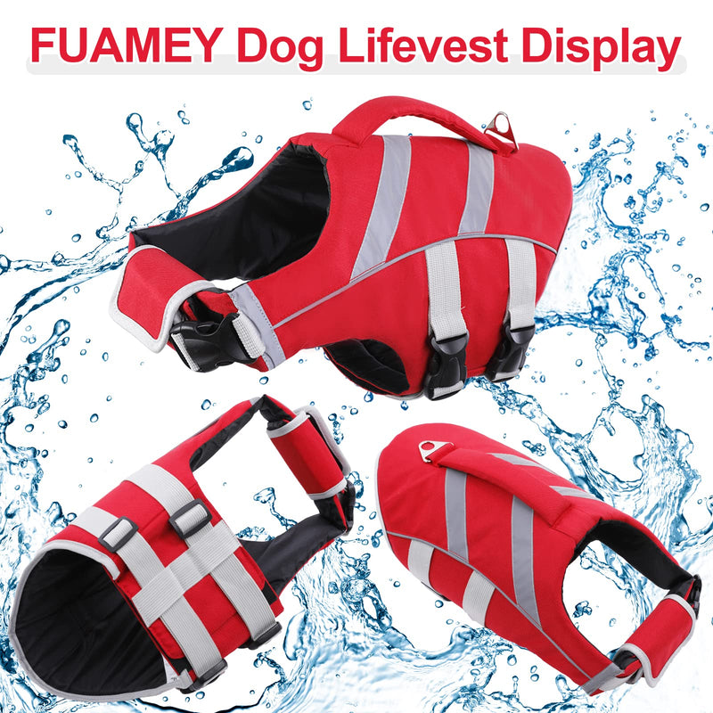 FUAMEY Dog Life Jackets,Reflective & Adjustable Pet Life Vest Dog Lifesaver Dog Swimsuit with Rescue Handle Dog Float Coat for Swimming & Boating，Pet Life Preserver for Small Medium Large Dogs X-Small(chest:13-18in) red - PawsPlanet Australia