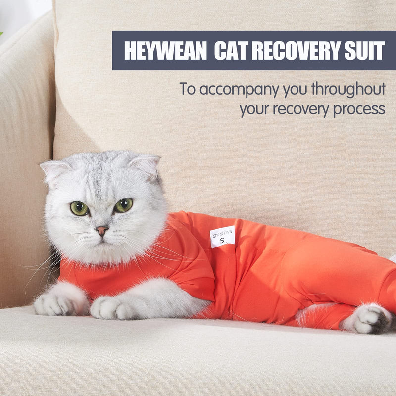 HEYWEAN Cat Recovery Suit After Surgery for Female Male Pet Surgical Pajamas Long Sleeve Prevent Shedding Recovery Snugly Suit&E Collar Alternative Onsies for Cats XS (Pack of 1) Orange - PawsPlanet Australia