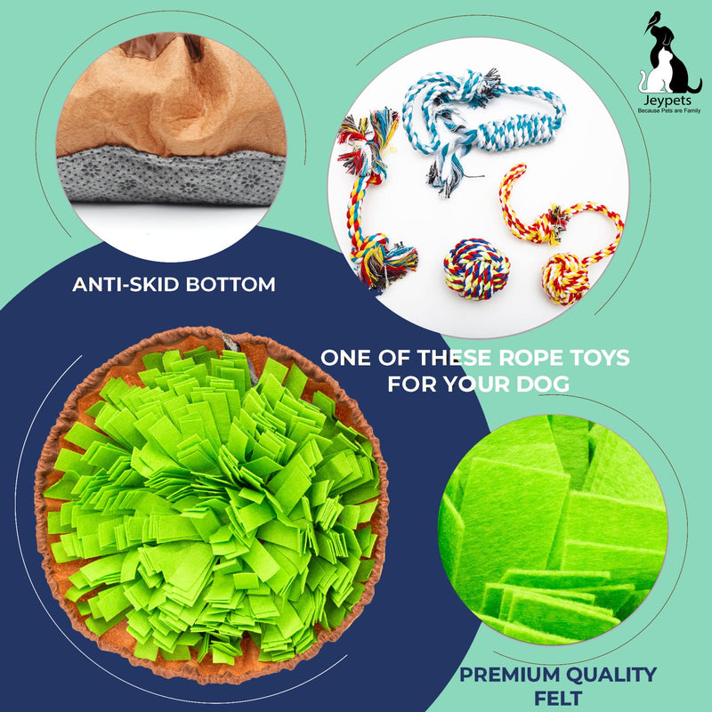 Jeypets Snuffle Mat for Dogs with Rope Toys | Premium Interactive Dog Toy Puzzle to Encourage Natural Foraging Skills | Dog Toys for Boredom for Stress Relief Slow Feeding and Agility - PawsPlanet Australia