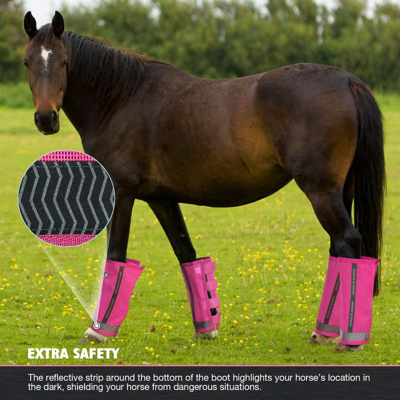 Harrison Howard Loose-Fitting Horse Fly Boots UV-Protective, Breathable, Durable Fine Mesh Leggins Stay-on Comfortable Fly Boots with Reflective Strips for Extra Safety (Set of 4) Magenta Pony (Small) Small - PawsPlanet Australia