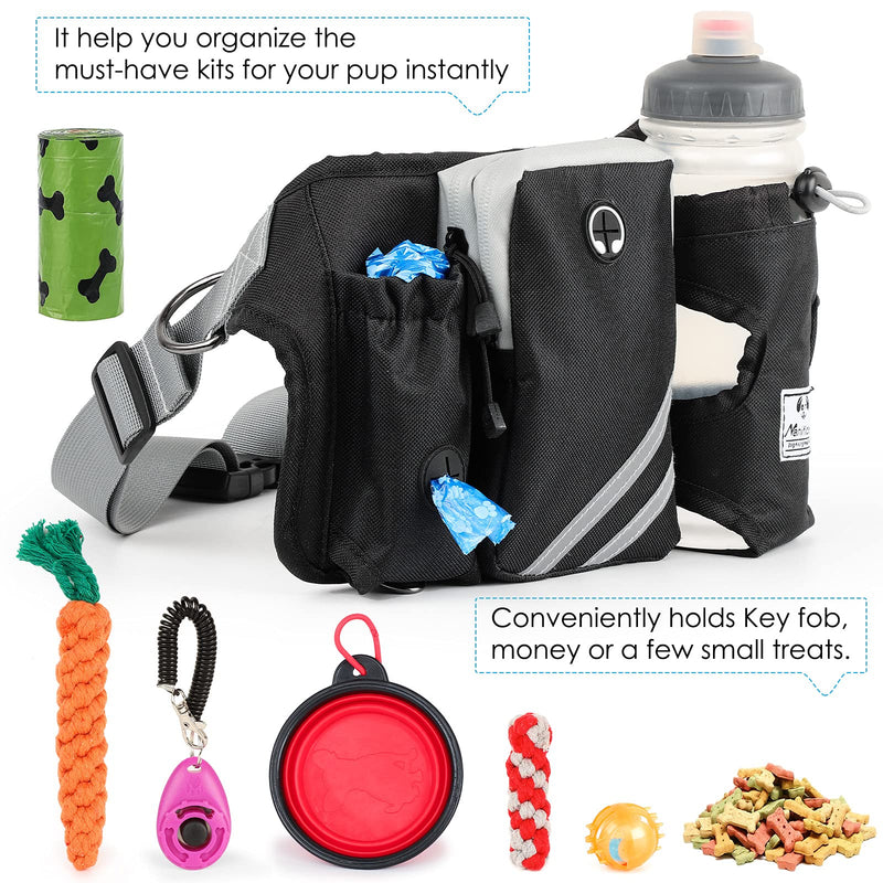 Manificent Dog Treat Pouch for Dog Training, 2in1 Dog Treat Bag with Dog Leash Built-in Water Bottle Holder Poop Bag Dispenser, Carry Kibble Snacks Food Toys for Training Reward Walking Hiking Black - PawsPlanet Australia