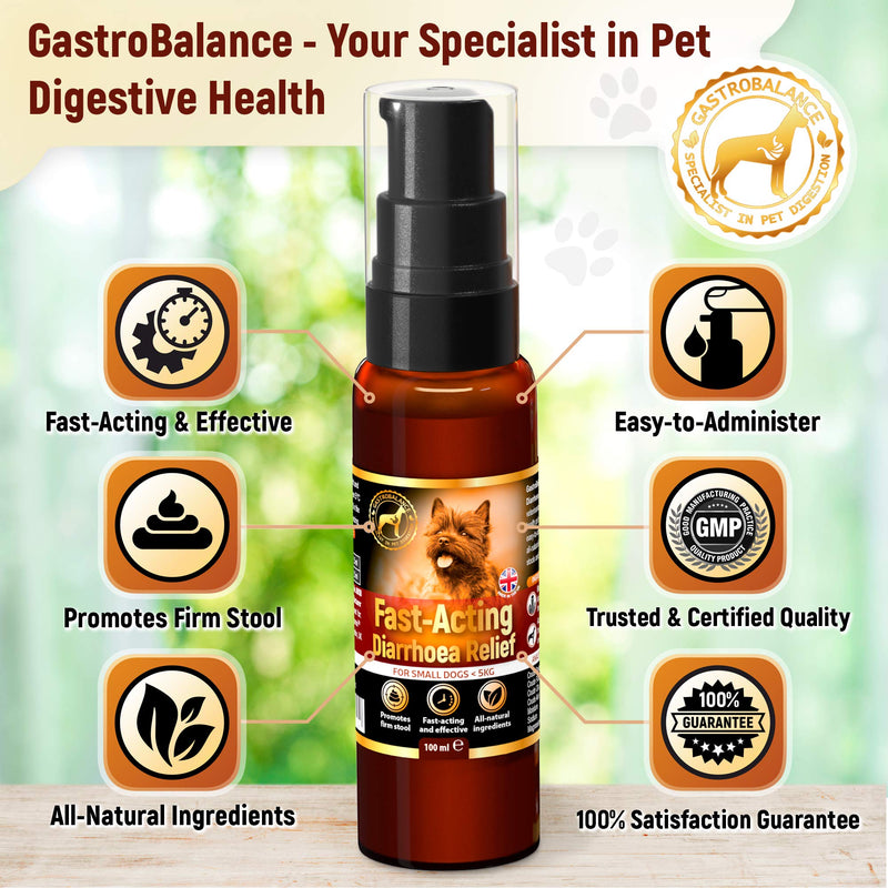 GastroBalance Diarrhoea – All-Natural Fast-Acting Diarrhea Relief Digestive Supplement (for SMALL Dogs (< 5kg), 100 ml) for SMALL Dogs (< 5kg) - PawsPlanet Australia