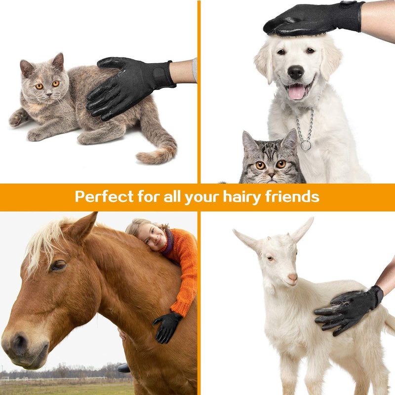 [Upgrade] BYETOO Pet Grooming Glove,Pet Deshedding Brush Glove with Adjustable Wrist Strap for Cat,Dog,Horse with Long,Short Fur,Efficient Pet Hair Remover Mitt with Enhanced Five Finger Design1 Pair [Black, A pair] - PawsPlanet Australia