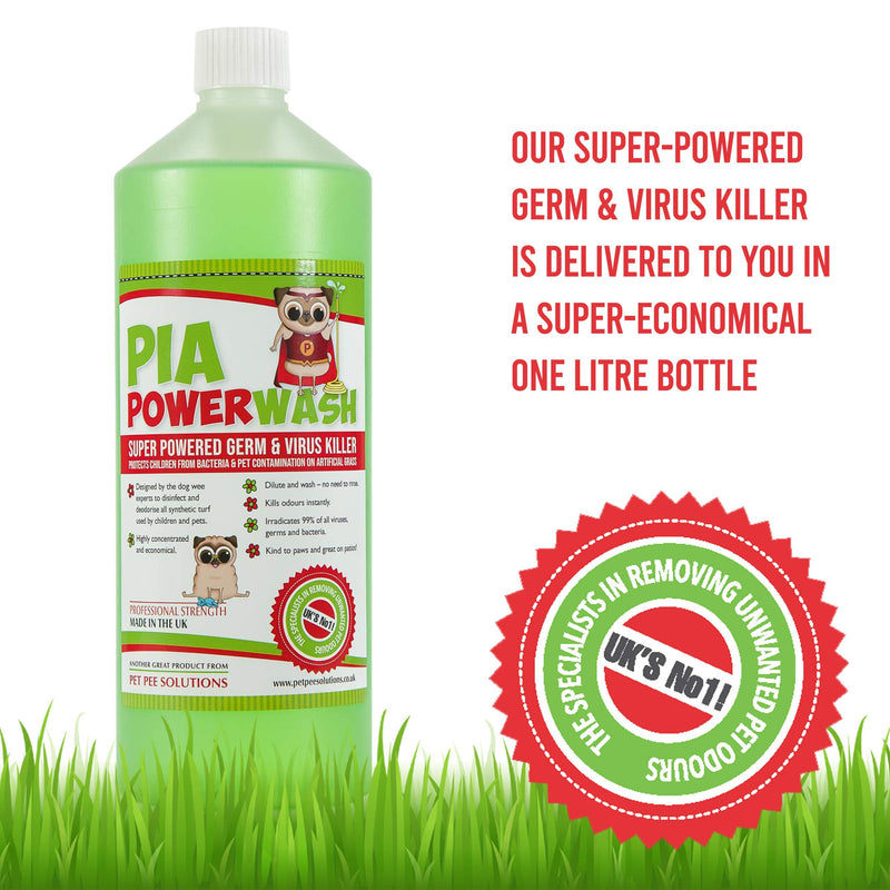 PIA Power Wash 1ltr Bottle, Artificial Grass Cleaner for your Garden. Spray on Astro Turf Cleaner and Disinfectant for Fake Grass. Pet and Dog Urine Odour Remover for Artificial Turf in your Garden. 1 l (Pack of 1) - PawsPlanet Australia