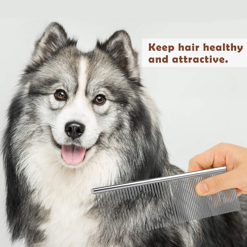 Pawaboo Pet Grooming Comb, 7.5''×2'' Stainless Steel Pet Grooming Massaging Kit Dog Comb Steel Comb Pin Comb Dog Shedding Combs with Different Spaced Teeth, Large Size, Silver L - PawsPlanet Australia