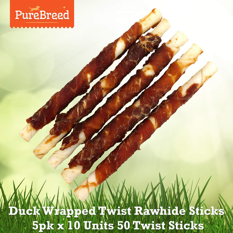 50pk PureBreed Twist Rawhide Sticks Duck Dog Treats | Duck Wrapped Dog Chews Toy | Low Fat, High In Protein Duck Dog Treats & Chews | Duck Rawhide Dog Chew | Chewy Twists with Duck Meat + SOL Notebook - PawsPlanet Australia