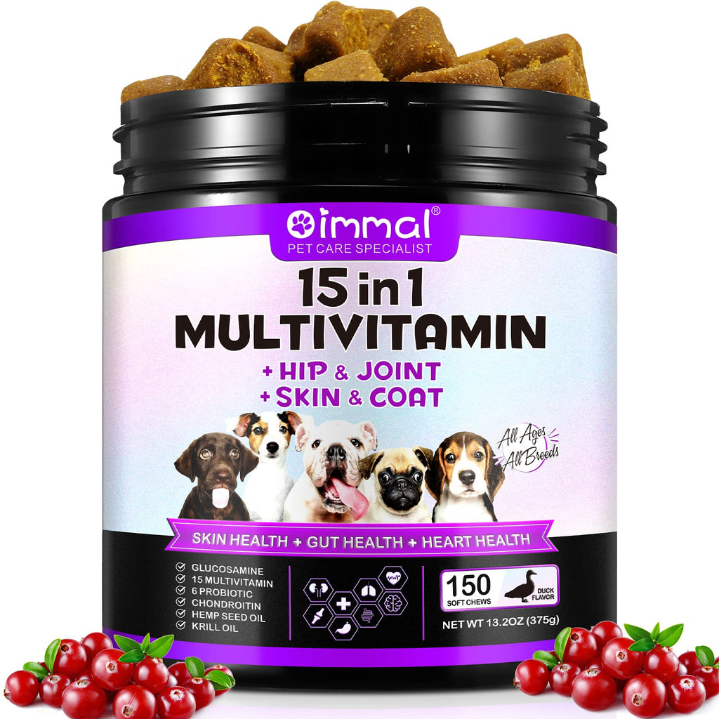 Multivitamin Supplements for Dogs, Pets Daily 15 in 1 Natural Essential Vitamins Chewable Tablets with B-Complex Vitamins Help with Brain, Heart-Joint Function and Duck Flavor (375g, 150chews) - PawsPlanet Australia