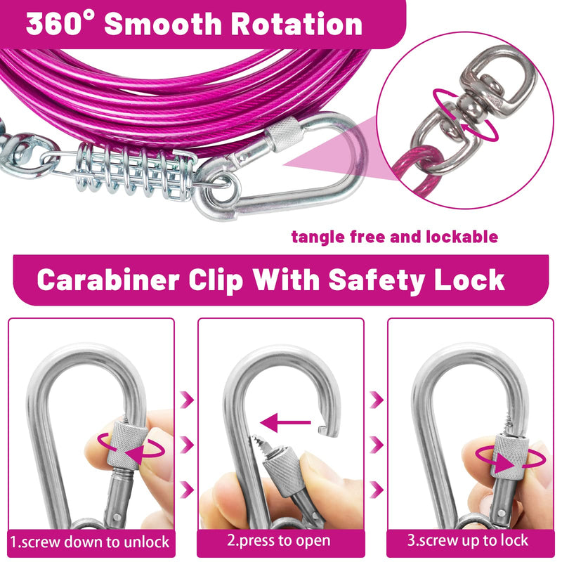 HaiYUAN Dog Tie Out Cable 10/15/20/25/30FT Dog Run Cable Rosy Pink/Blue/Purple/Silver/Red/Green/YellowTie Out Cable for Large Dogs Heavy Duty for Outside Hold Large Dogs Up to 250LBS 30ft - PawsPlanet Australia