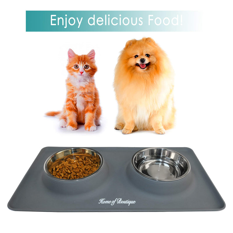 [Australia] - Dog Bowls, Cat Food and Water Bowl Stainless Steel, Pet Comfort Feeding Bowls with No-Spill Anti-Slip Silicone Mat for Medium or Small Dogs or Cats, Set of 2 Bowls S(12 oz per Bowl) Gray 