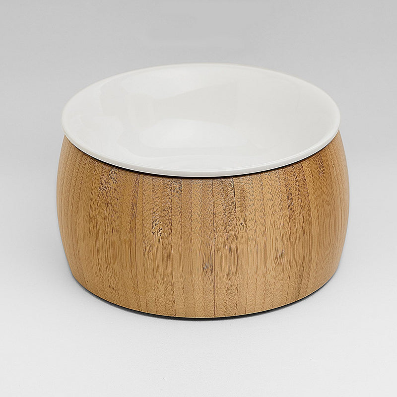 [Australia] - TigerLi Raised Cat Bowl 6" with Nature Bamboo Stand, Beautiful and Functional Design Pet Feeder Ceramic 