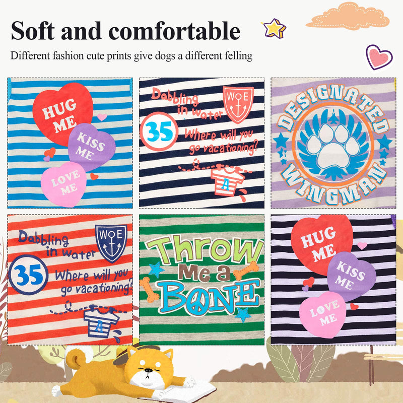 [Australia] - 6 Pieces Printed Pet Dog Shirts Dog Cotton Striped T Shirt Breathable Pet Cute Vest Striped Puppy Clothes with Pattern for Small to Medium Pet Dog Apparel, Various Styles 