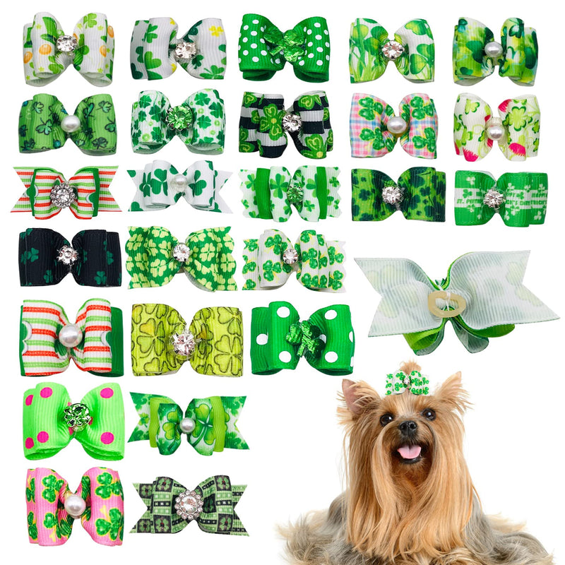 JpGdn 50PCS/25PAIRS St. Patrick's Day Dog Hair Bows with Rubber Bands Green Pet Animal Hair Bowknot Top Knot for Small Medium Doggy Puppy Cat Rabbit Poodle Grooming Accessories - PawsPlanet Australia