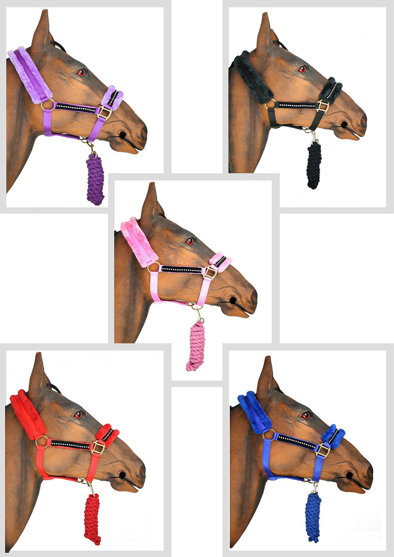 Knight Rider Fluffy Diamante Headcollar & Matching Lead Rope Black Small Pony - PawsPlanet Australia