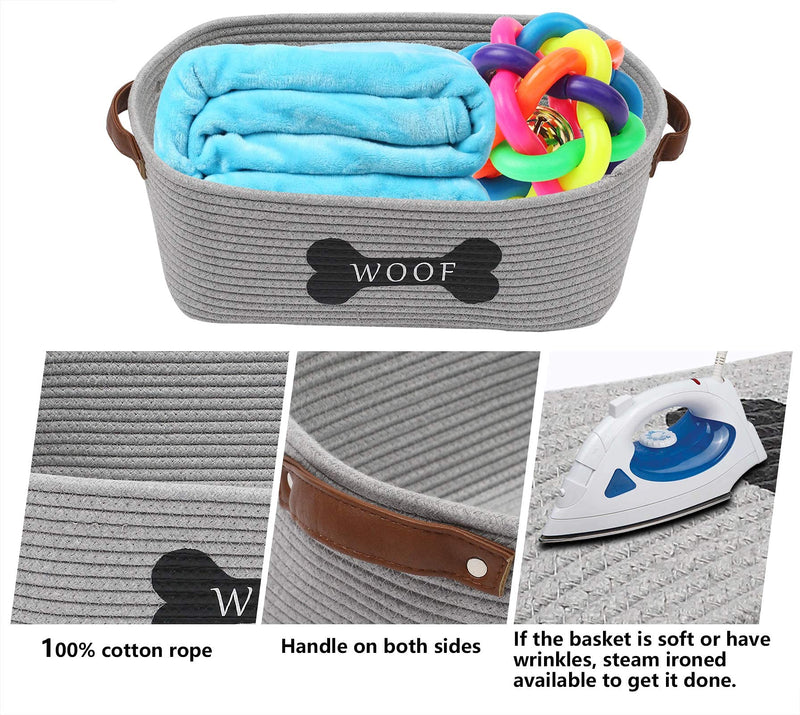 Morezi Durable cotton dog toy basket with handle, toy dog storage, doggie toy bin - Perfect for carry small dog puppy toys, blankets, chew toy, leashes and stuff - Gray - PawsPlanet Australia