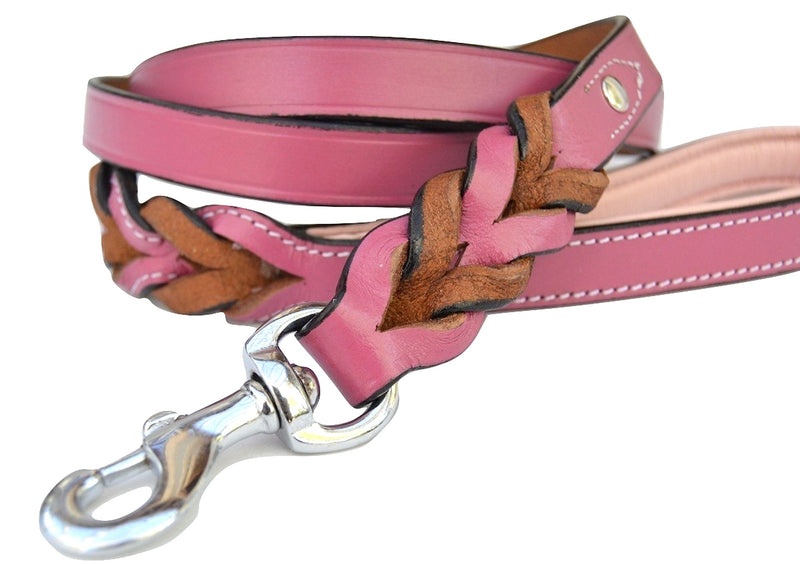 [Australia] - Soft Touch Collars - Luxury Handmade Braided Leather Dog Leash - The Capri Collection - 6 Feet x 3/4 inch Pink/Light Pink Handle 