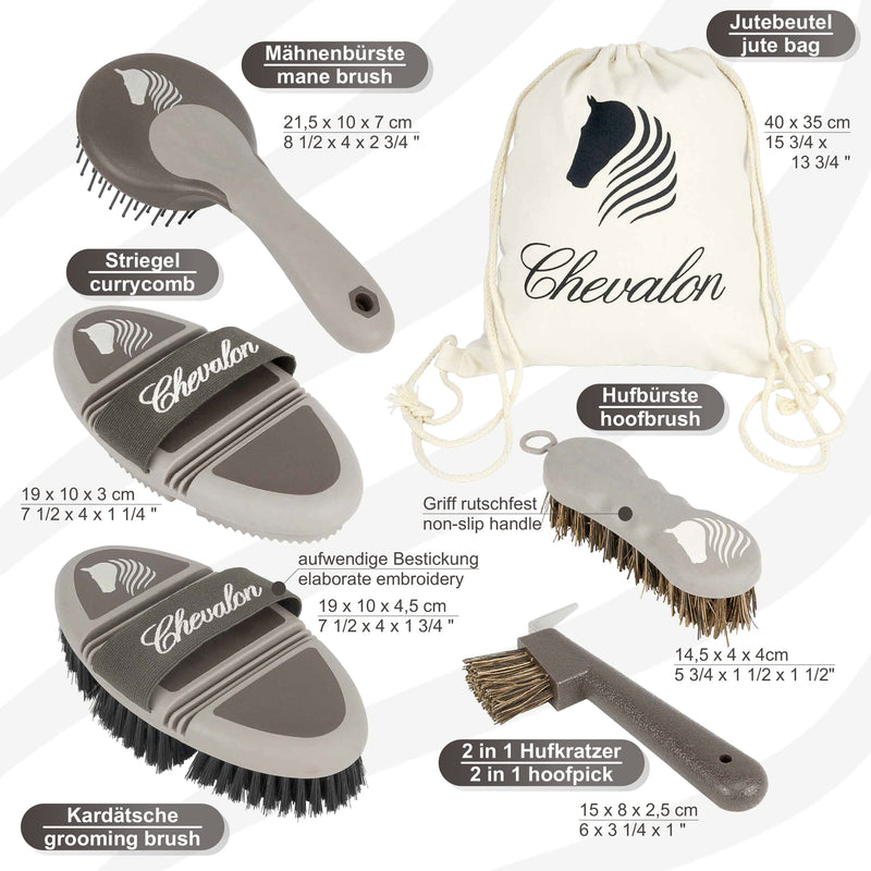 Chevalon horse grooming set | Flexible body brush | Weeder/massage brush | 2in1 hoof pick with stainless steel pick | Mane horse brush | Hoof brush | Grooming bag for horses accessories/horse cleaning kit set - PawsPlanet Australia