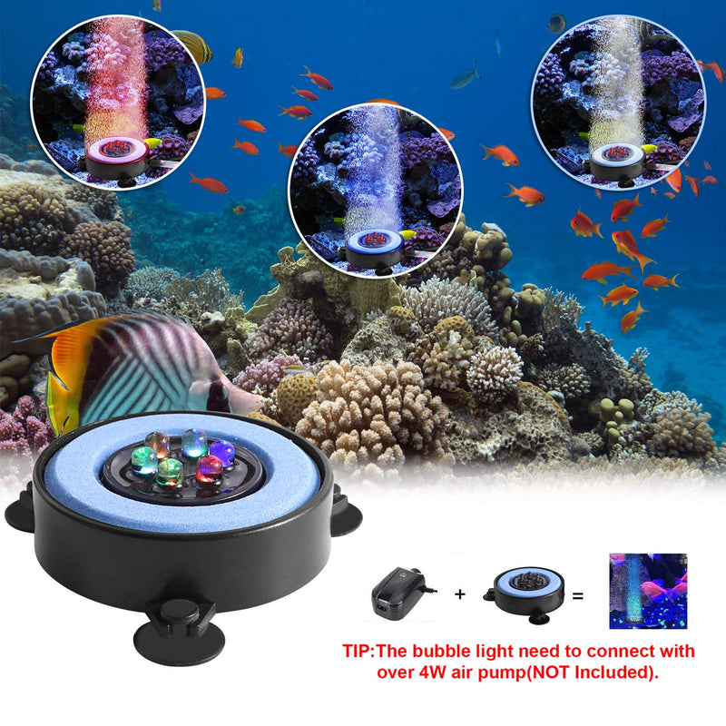 LEDGLE Aquarium Air Bubble Light, 6 LEDs Underwater Round Fish Tank Stone Bubbler Submersible Aquarium Bubble Lamp with Auto Multi-Colored Changing Light Blue 6LED - PawsPlanet Australia