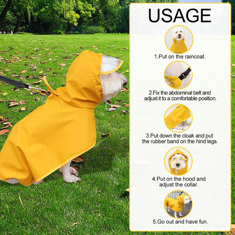 Podazz Dog Raincoat Small Medium Dog Poncho with Hood, Pet PU Rain coat for Dogs Cats Apparel Clothes, Ultra-Light Breathable Dog Rain Jacket for Puppies Small Medium Dogs Yellow L - PawsPlanet Australia