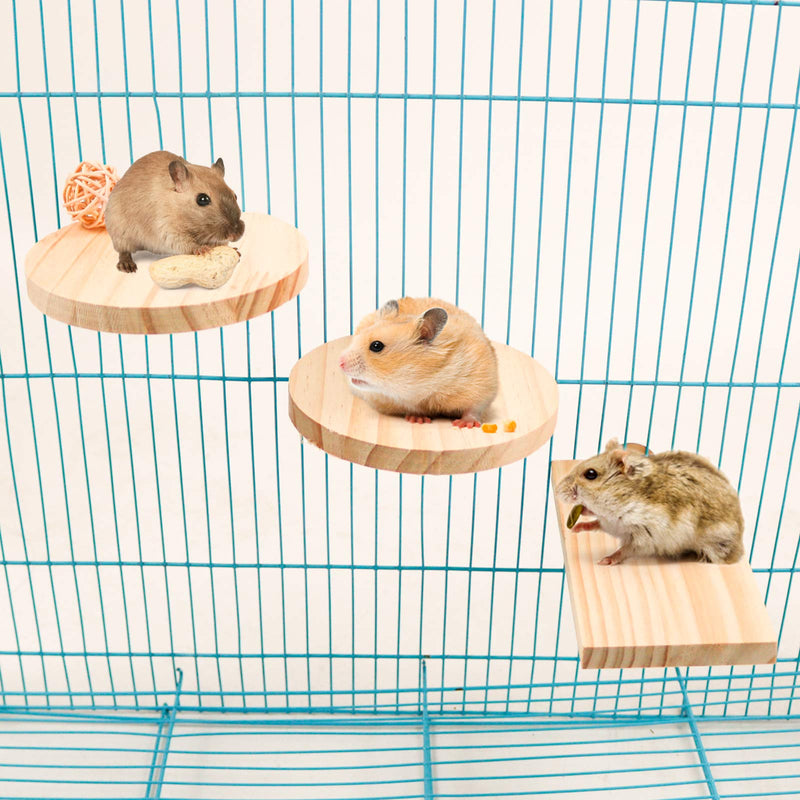 Squirrel Gerbil Chinchilla and Dwarf Hamster L-Shaped Round Hole Wooden Platform, 3 Pieces of Natural Hamster Standing Platform Chinchilla Cage Accessories, Birds Parrots Activity Playground style-1 - PawsPlanet Australia