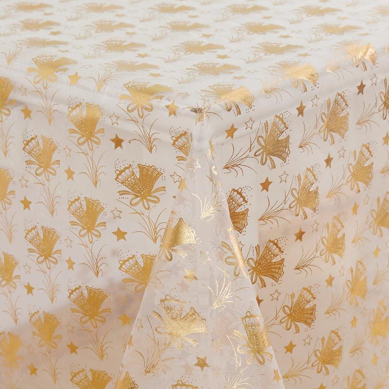 Deconovo DIY Table Pads Voile Fabric Organza Glittering Sheer Tablecloth for Christmas Tree Festival Wedding Decorations Party Supplies, 59W x 118L Inch, Gold Bell - PawsPlanet Australia