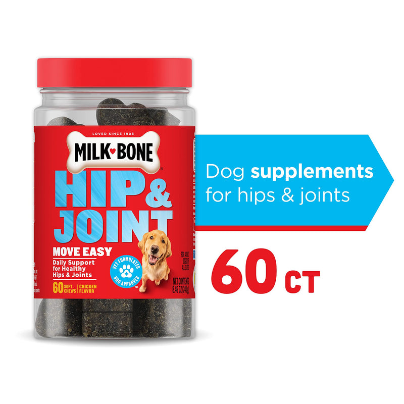 Milk-Bone Supplements, Vet Approved Soft Dog Chews, 60 Count Hip & Joint - PawsPlanet Australia