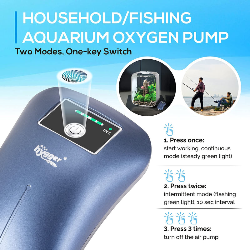 hygger Portable Aquarium Air Pump, Quiet Fish Tank Aerator for Up to 100/140 Gal Tank, Rechargeable Battery Operated Oxygen Pump with Accessories, for Outdoor Fishing/Fish Tank/Power Outage 1 Outlet (Up to 100 Gal Tank) - PawsPlanet Australia