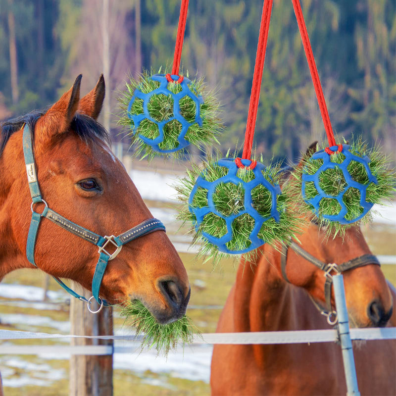 3Pcs Hanging Feeding Ball for Horse- Silicone Horse Treat Ball with Strong Nylon Rope- Blue Slow Feed Hay Ball Hanging Feeding Toy for Horse Goat Sheep Relieve Stress (5.3" in Diameter) - PawsPlanet Australia