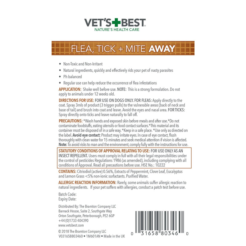 Vet's Best Flea Tick and Mite Flea Treatment Spray for Dogs, 500 ml - PawsPlanet Australia