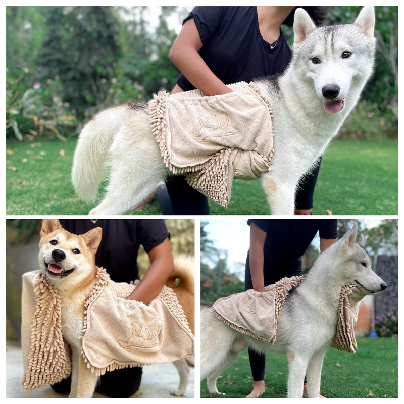 Tuff Pupper Large Dog Shammy Towel | Ultra Absorbent | Durable 35 x 15 Size for Dogs of All Breeds | Quick Drying Chenille Fabric | Designed for Indoor and Outdoor Use | Machine Washable X-Large (Pack of 1) Beige - PawsPlanet Australia