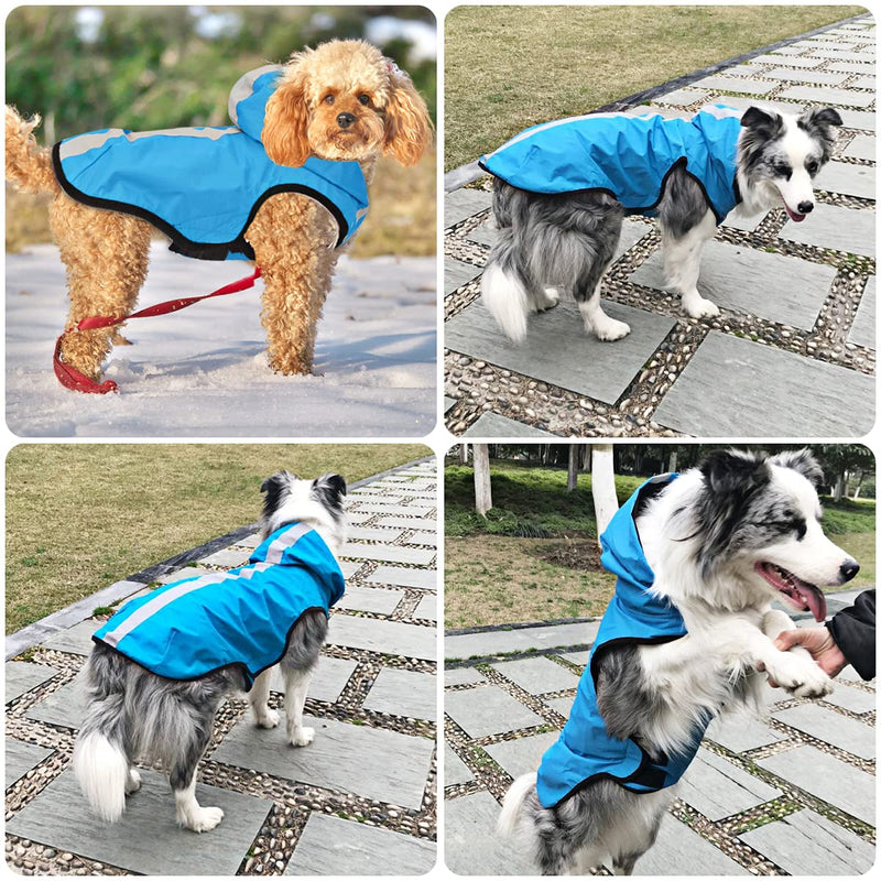 Idepet 2-in-1 Dog Waterproof Jacket Raincoat,Pet Lightweight Jumpsuit Dog Hooded Full-Cover Breathable Rain Poncho With Harness Hole Reflective Strip For Small Medium Large Dogs (Blue, S) Blue - PawsPlanet Australia