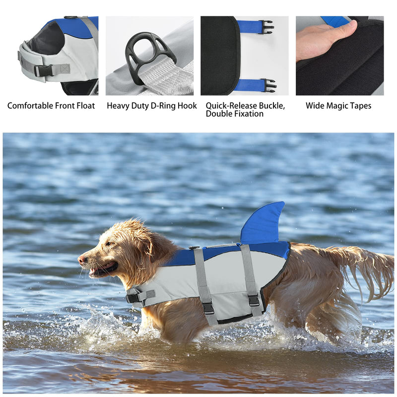 Dogcheer Dog Life Jacket Shark Mermaid, Dog Swim Life Vest Adjustable Pet PFD Float Vest, Ripstop Puppy Floatation Life Jacket Swimsuit with Rescue Handle for Small Medium Large Dogs Swimming Boating XS(Chest Girth 11.8-16") Blue - PawsPlanet Australia