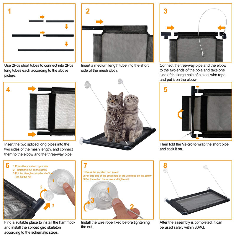 SFENNGPET Cat Window Perch, Cat Hammock Window Seat w/ 2021 Latest Screw Suction Cups Cat Bed Space Saving Extra Large and Sturdy Holds Up to 60LBS All Around 360° Sunbathe Easy to Assemble - PawsPlanet Australia