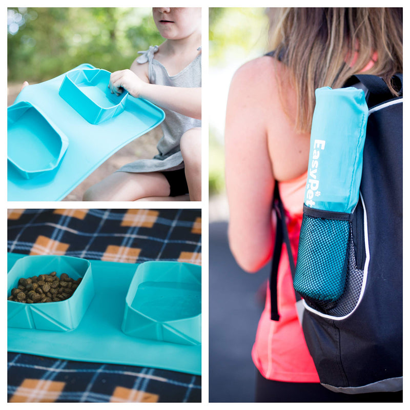 RollaBowl Travel Dog Bowl with Carry Case. Portable Double 'Roll-Up' Pet Bowl and Mat, For Cat or Dog. Perfect for Home, Travel, Walks and Camping (Turquoise) Turquoise - PawsPlanet Australia