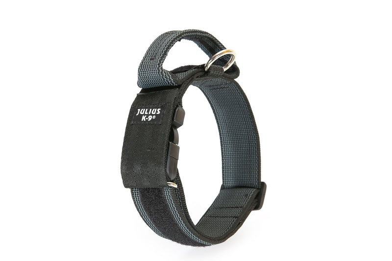 Julius-K9 Colour and Gray Collar with Handle, Safety Lock and Interchangeable Patch, 40 mm (38-53 cm), Black-Gray 40 mm (38-53 cm) - PawsPlanet Australia