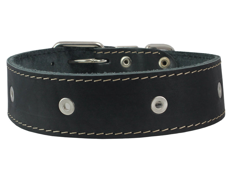 [Australia] - Black Genuine Leather Studded Dog Collar, 1.75" Wide. Fits 18.5"-22" Neck. for Large Breeds Boxer, Bulldog, Pitbull. 