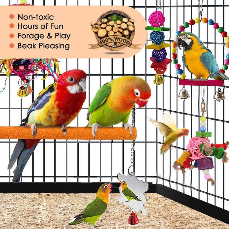 MQ Bird Parrot Toys - 8 Pack Swing Chewing Toys, Hanging Ladders Bird Cage Accessories for Parakeets, Cockatiels, Conures, Macaws, Mynah, Finches Toys - PawsPlanet Australia