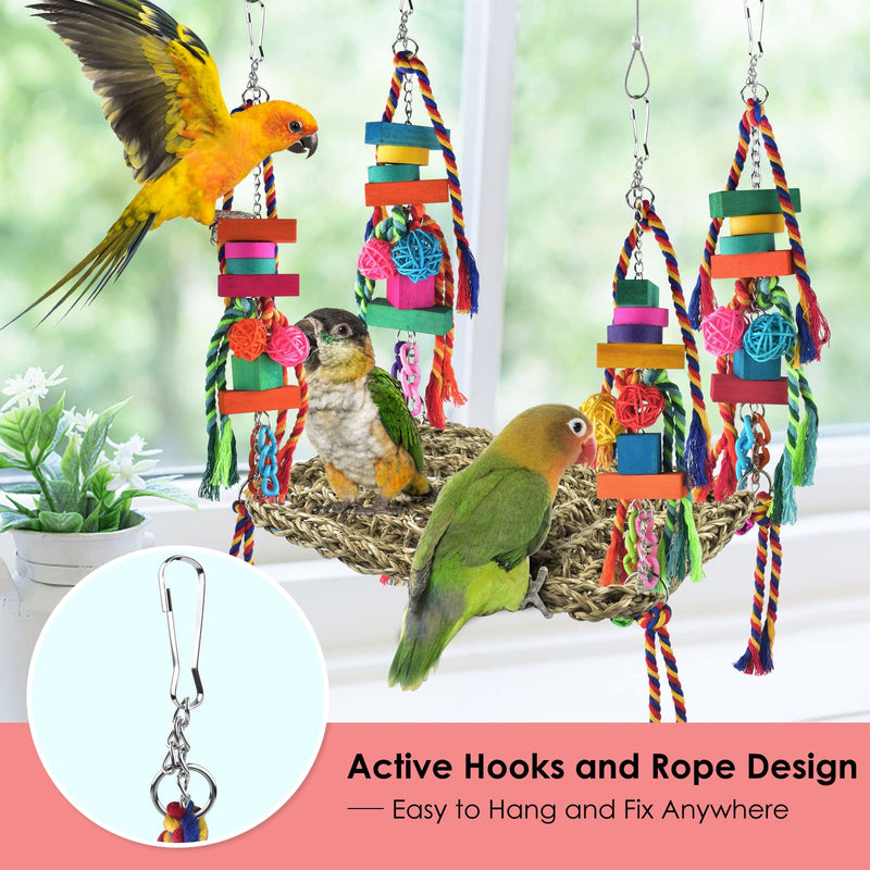 KATUMO Bird Toys, Bird Foraging Wall Toy, Edible Seagrass Woven Climbing Hammock Swing Mat with Colorful Chewing Toys, Suitable for Lovebirds, Finch, Parakeets, Budgerigars, Conure, Cockatiel - PawsPlanet Australia