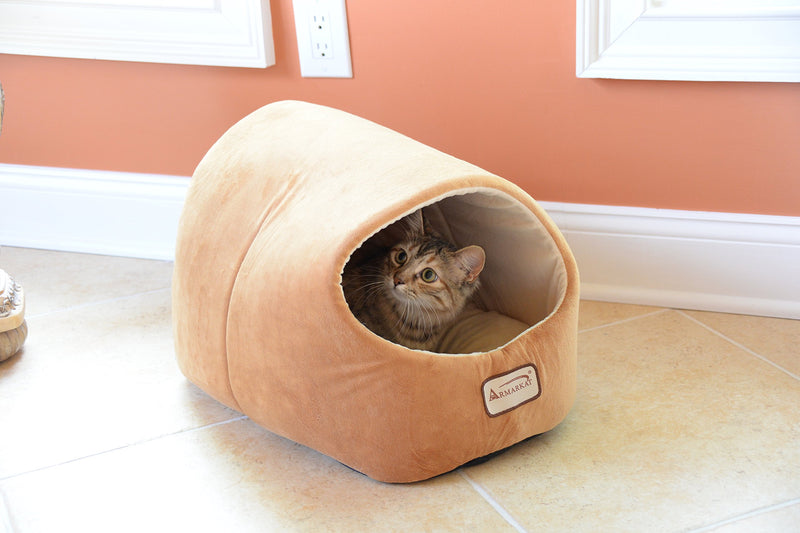 [Australia] - Aeromark International Armarkat Cave Shape Pet Cat Beds for Cats and Small Dogs-Waterproof and Skid-Free Base 18" L X 13" W X 13" H Brown & Ivory 