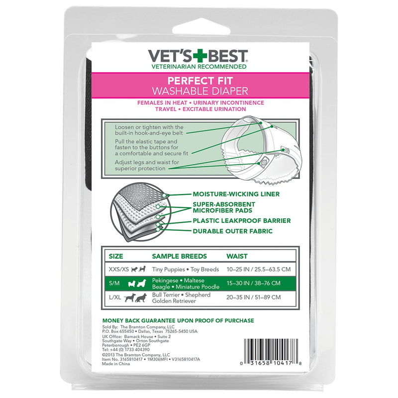 [Australia] - Vet's Best Perfect Fit Washable Female Dog Diaper, 1 count Small/ Medium 