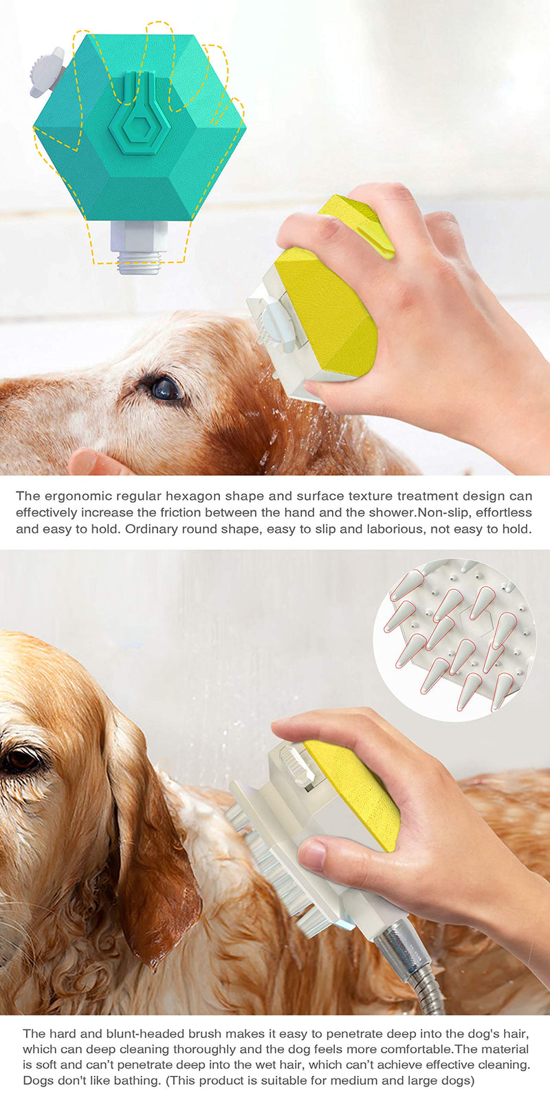 Johson Dog Shower Sprayer, Pet Brush Tool for Bathing Grooming Massage, Adjustable Hand Held Brush and Wipes 3 in 1, for Large Medium Small Dogs Cats Bath - PawsPlanet Australia