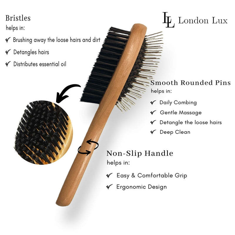 London Lux Double Sided Pin and Bristle Bamboo Dog Brush| Cat Brush for Cleaning Loose Fur and Dirt. This Dog Grooming Brush Suitable for Long, Short, Thick, Wiry, or Curly Hairs - PawsPlanet Australia